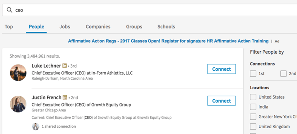 Linkedin - vyhledávání